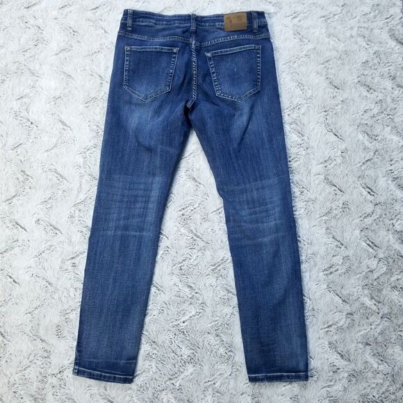 ZLZ Denim Jeans Mens 34x32 Blue Distressed Slim Straight Dark Wash Denim - Picture 2 of 12